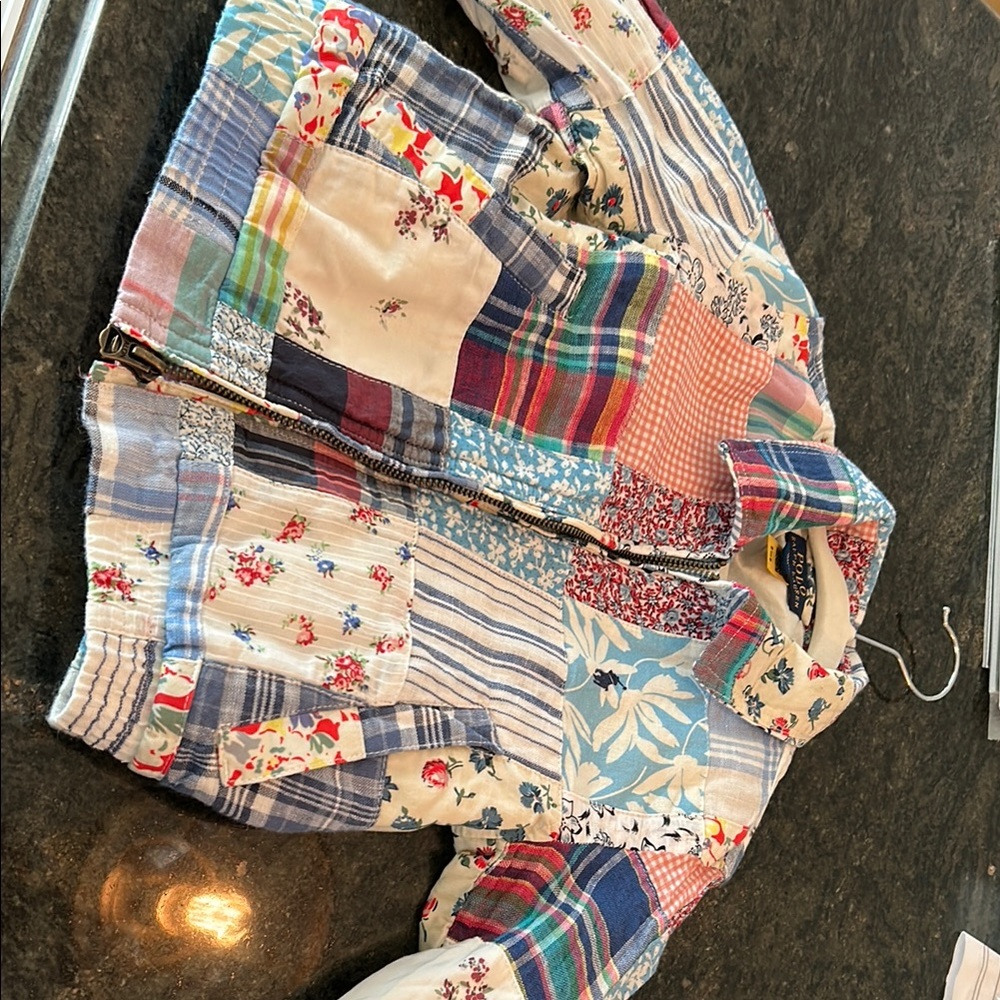 Polo by Ralph Lauren Blue and Red Jean Jacket Patchwork Design